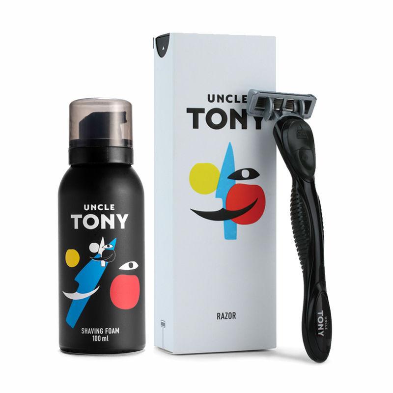 uncle tony shaving experience kit (razor + foam) - black