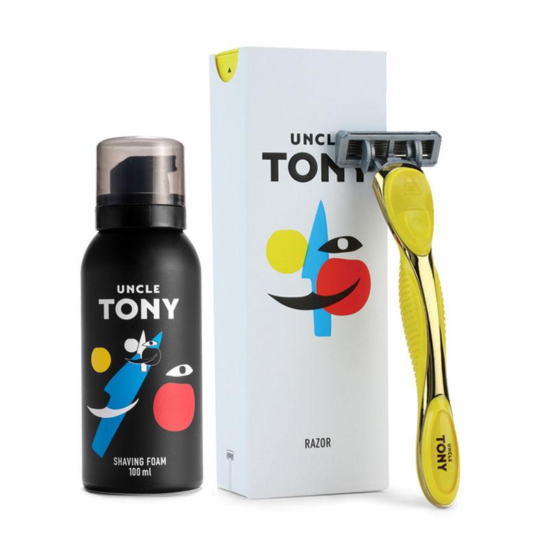 uncle tony shaving experience kit (razor + foam) - yellow