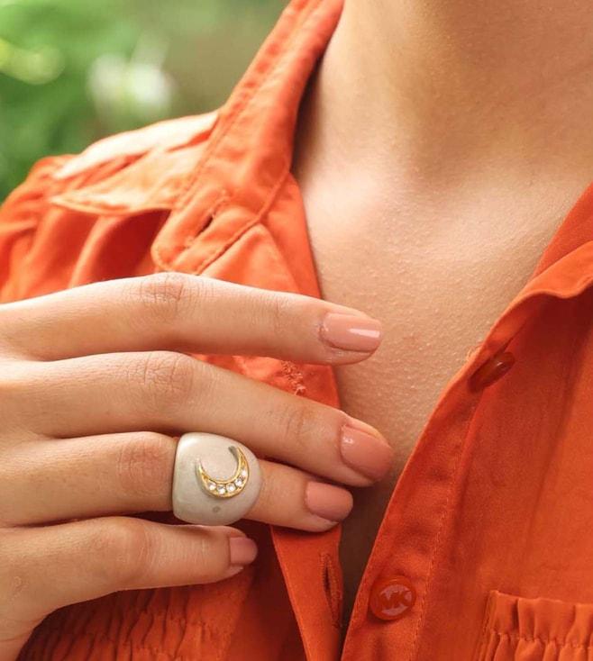 uncut by aditi the crescent polki cocktail ring in gold & silver