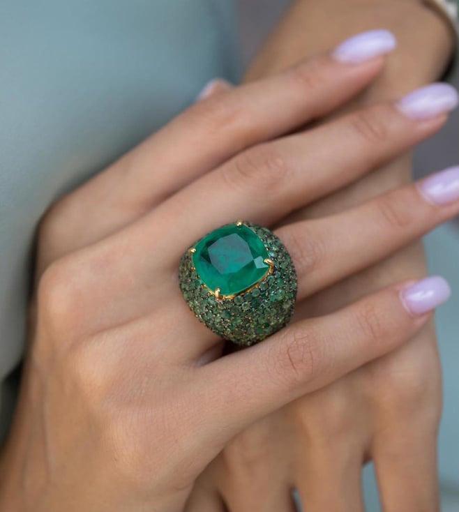 uncut by aditi emerald cusshion cut stone cocktail ring in gold
