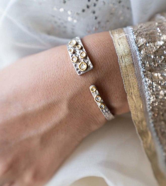 uncut by aditi the open bubble polki bracelet in gold & silver