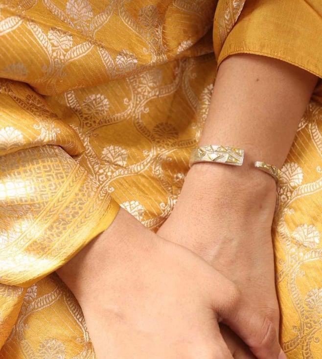 uncut by aditi the open shard polki bracelet in gold & silver