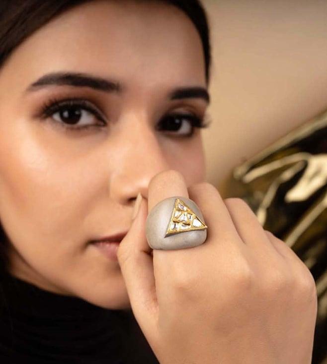 uncut by aditi the triangolo polki cocktail ring in gold & silver
