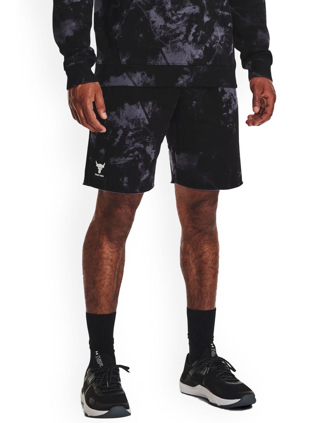 under armour men abstract printed mid-rise project rock rival fleece sports shorts