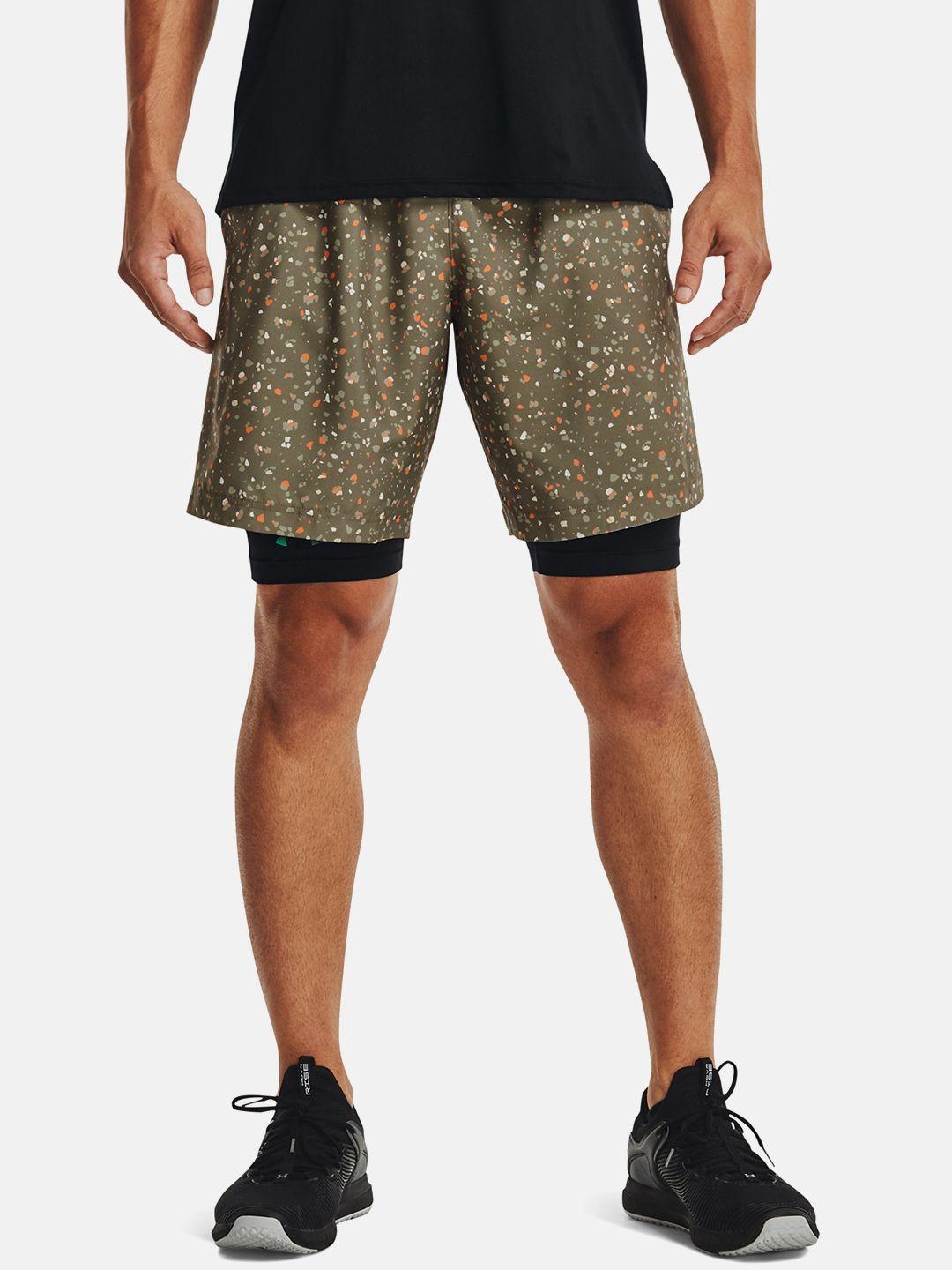 under armour men olive green printed training adapt woven sports shorts