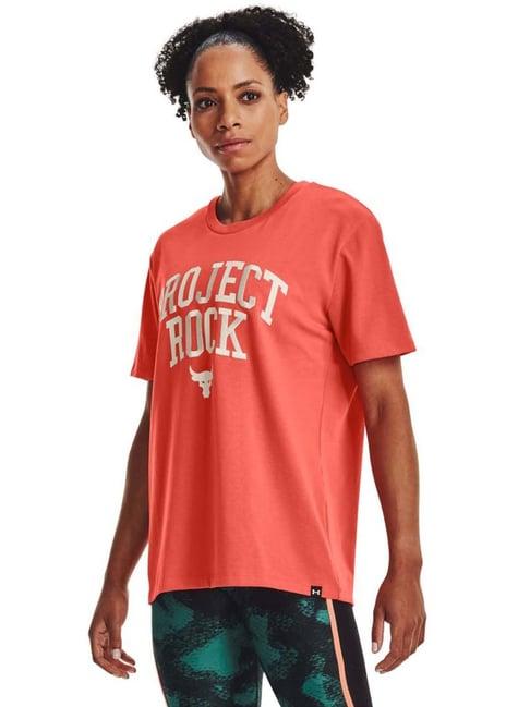 under armour orange cotton printed sports t-shirt