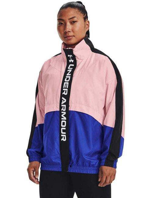 under armour pink & blue color-block sports jacket