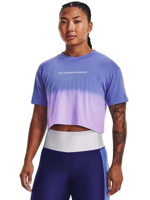 under armour purple cotton color-block sports crop t-shirt