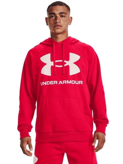 under armour red regular fit printed hooded sweatshirt
