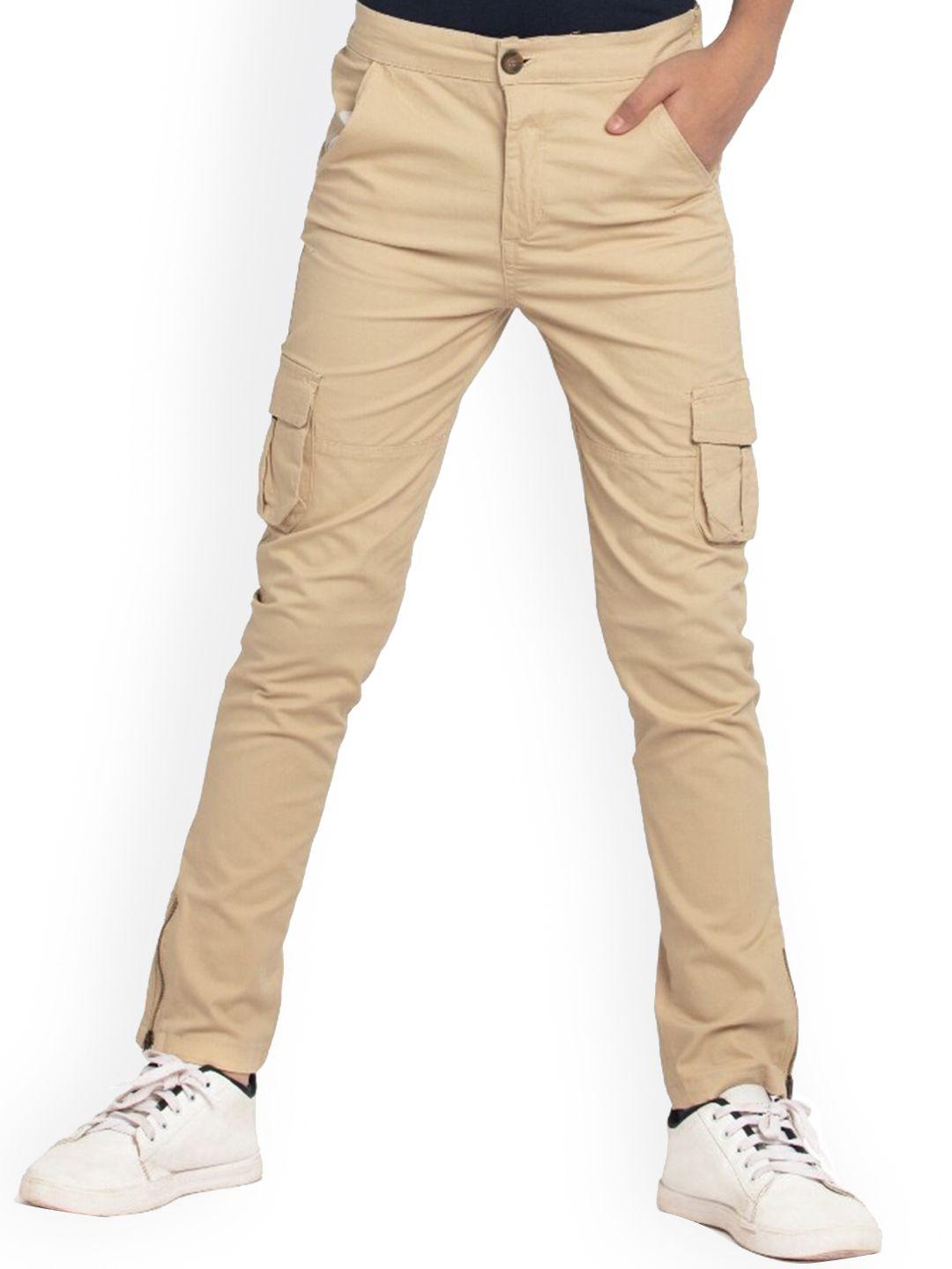 under fourteen only boys beige slim fit cargos trousers