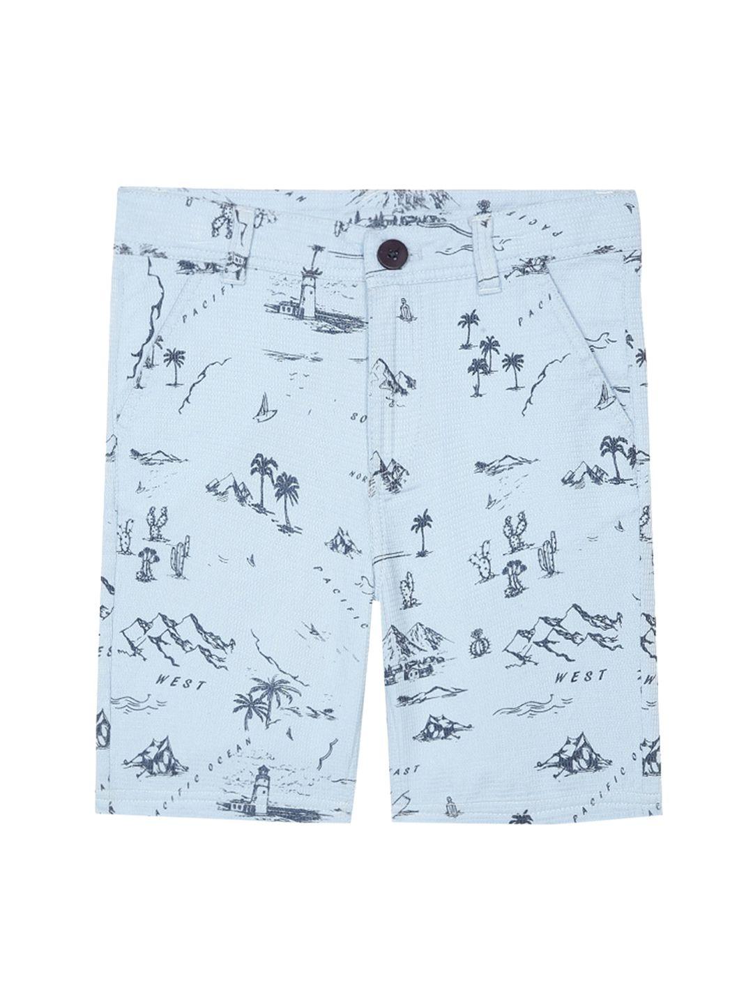 under fourteen only boys blue conversational printed slim fit shorts
