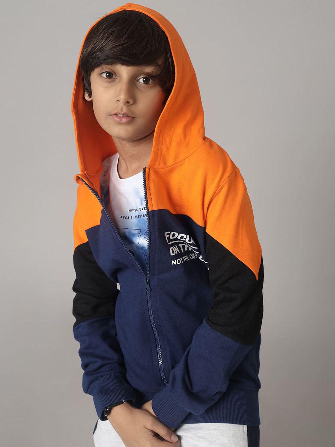 under fourteen only boys colourblocked hooded cotton front open sweatshirt