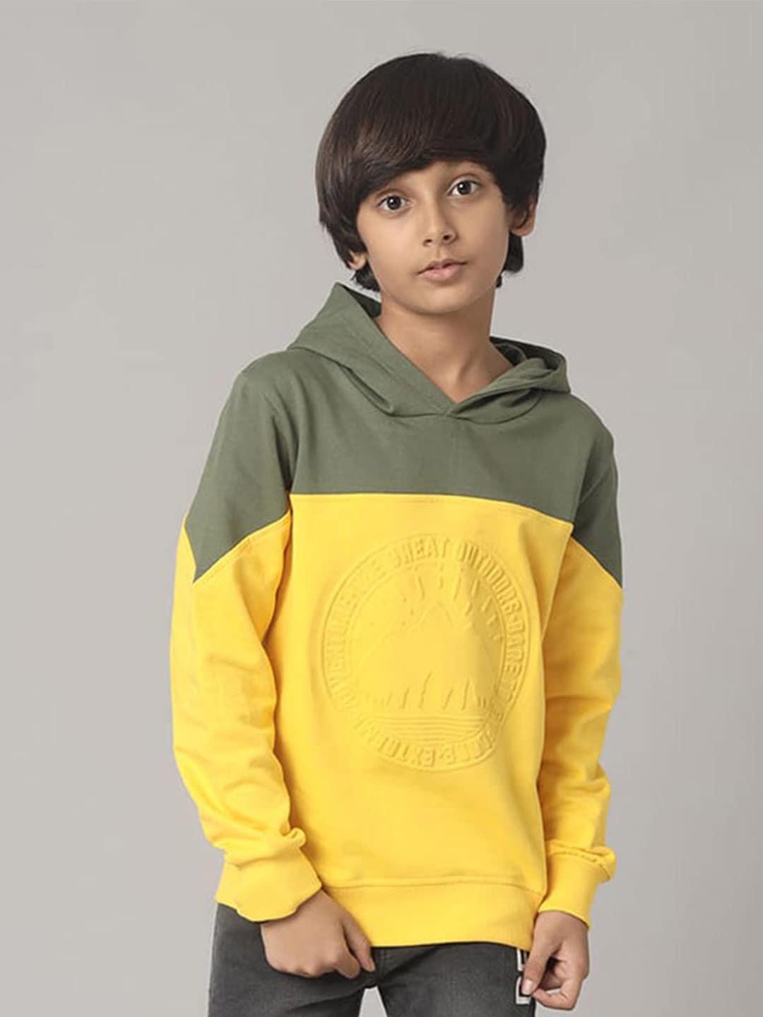 under fourteen only boys colourblocked hooded cotton pullover