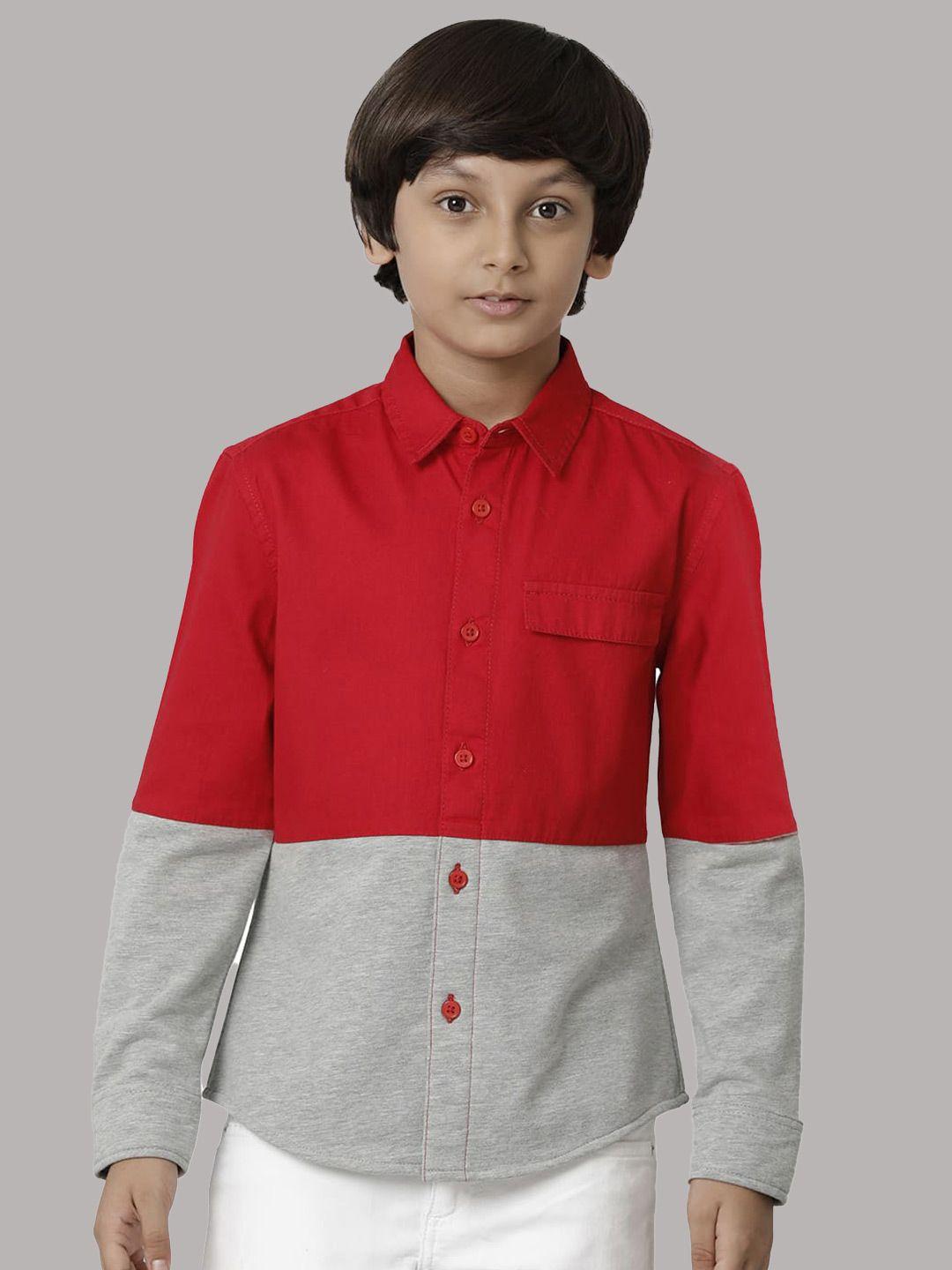 under fourteen only boys colourblocked opaque cotton casual shirt