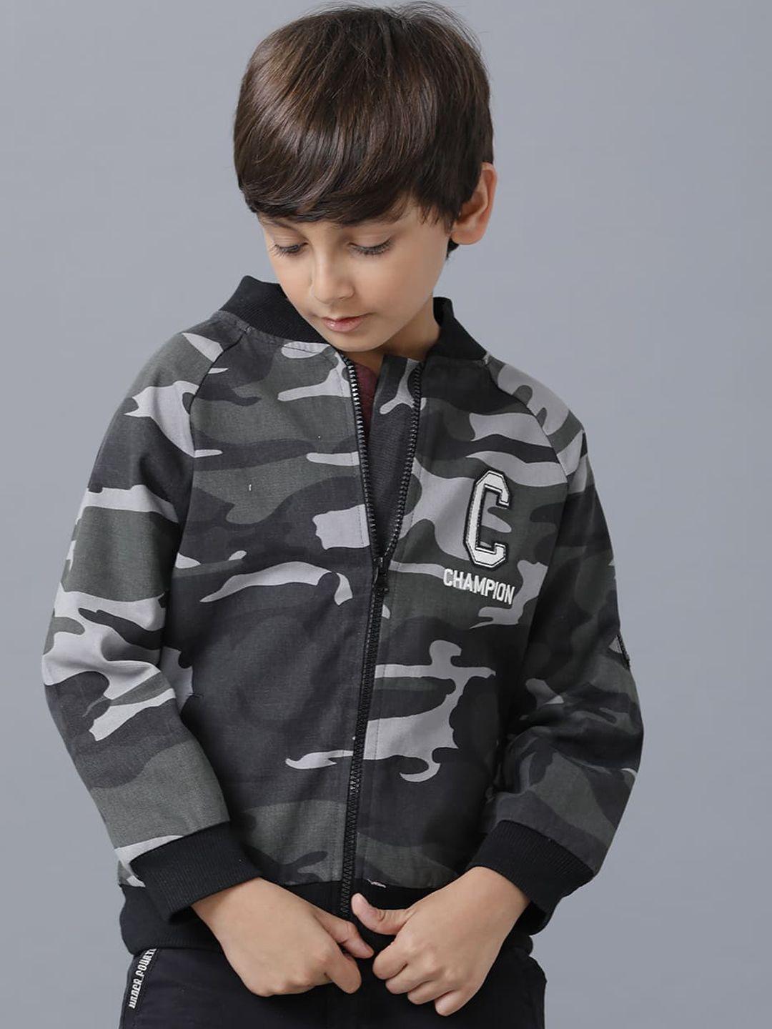 under fourteen only boys grey & black camouflage printed bomber jacket