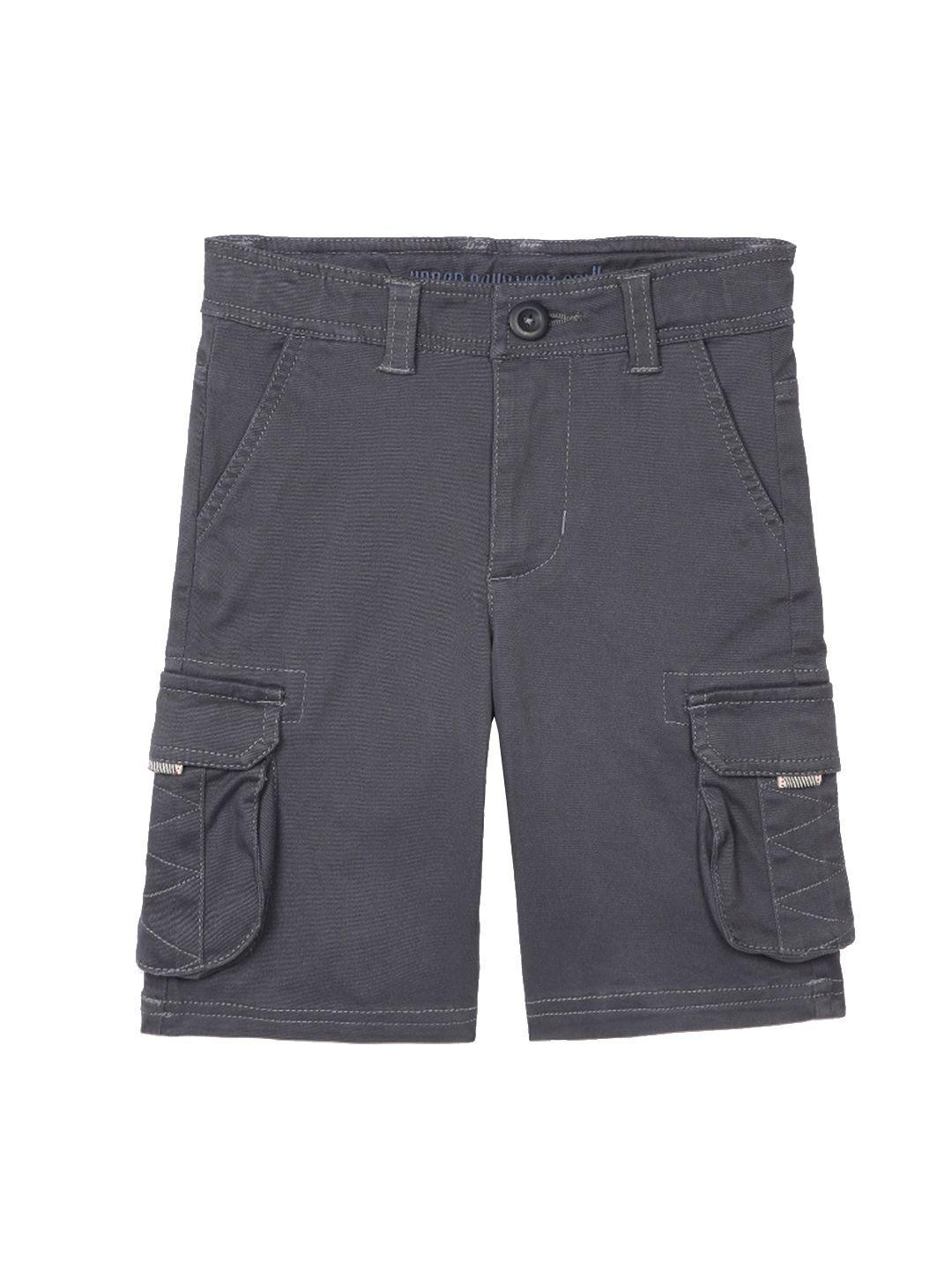 under fourteen only boys grey cotton slim fit cargo shorts