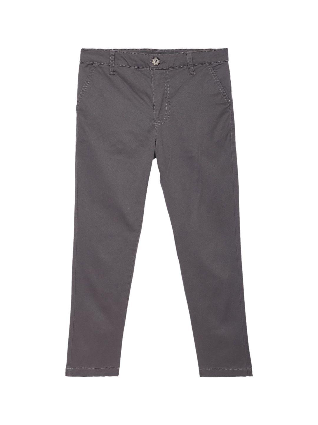 under fourteen only boys grey solid slim fit trousers