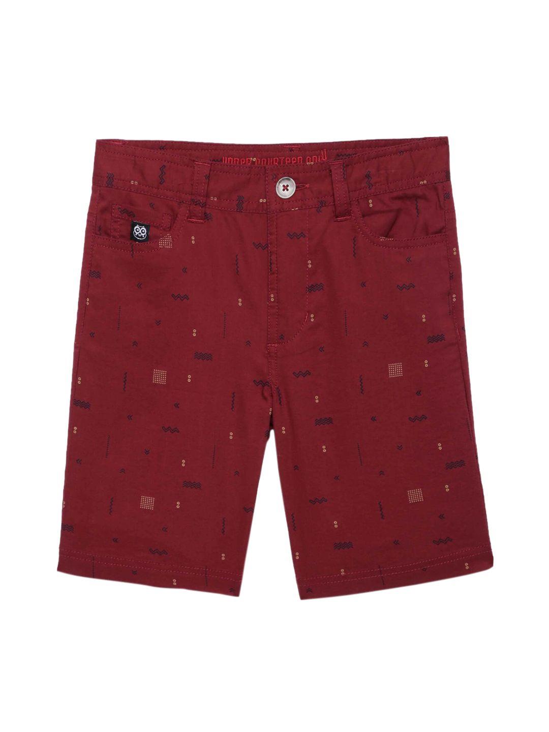 under fourteen only boys maroon printed cotton shorts
