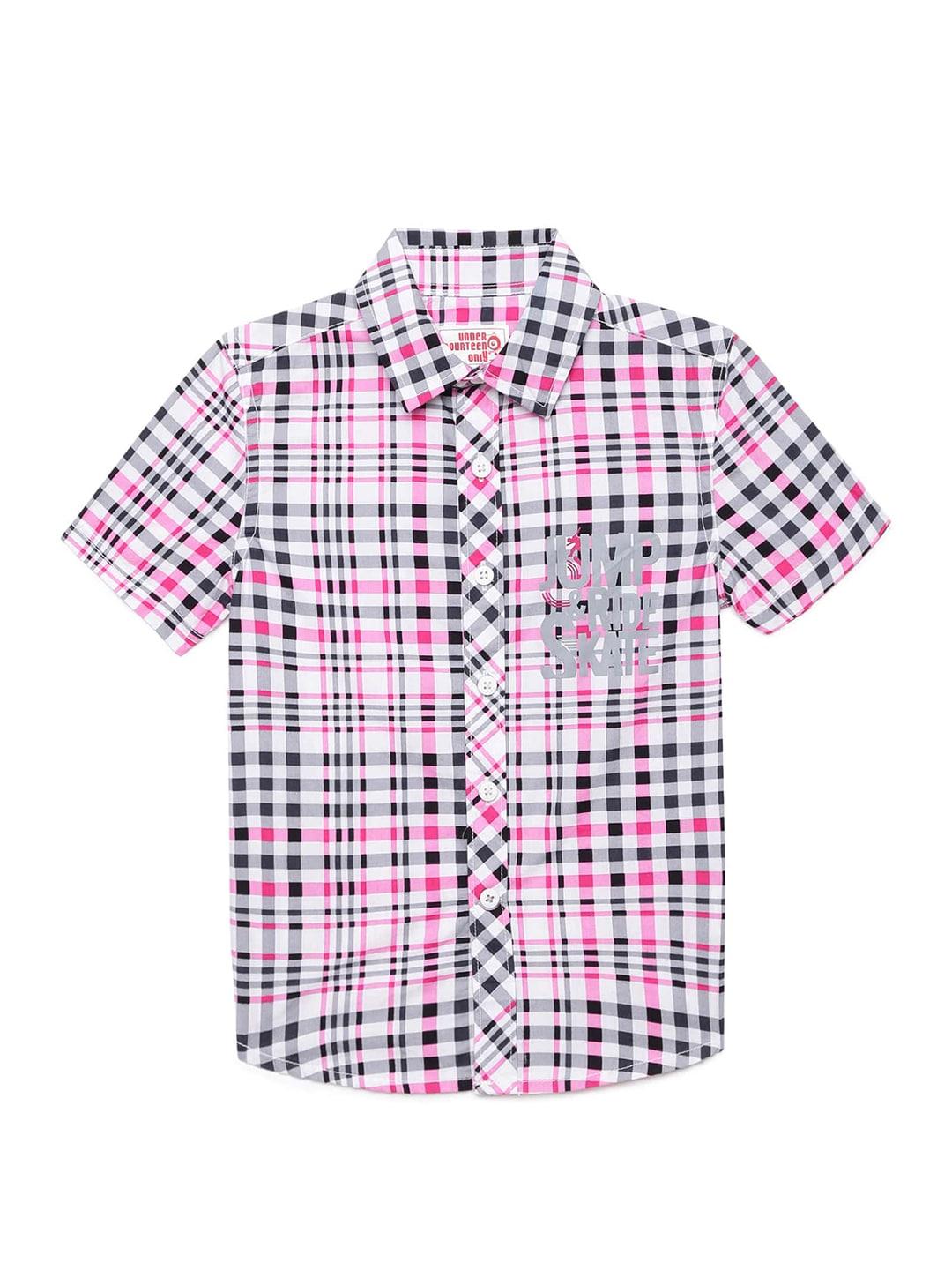 under fourteen only boys pink gingham checks casual shirt
