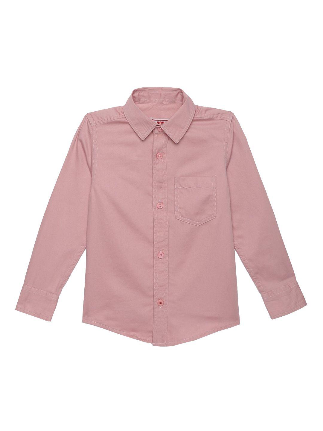 under fourteen only boys pink regular fit solid casual shirt