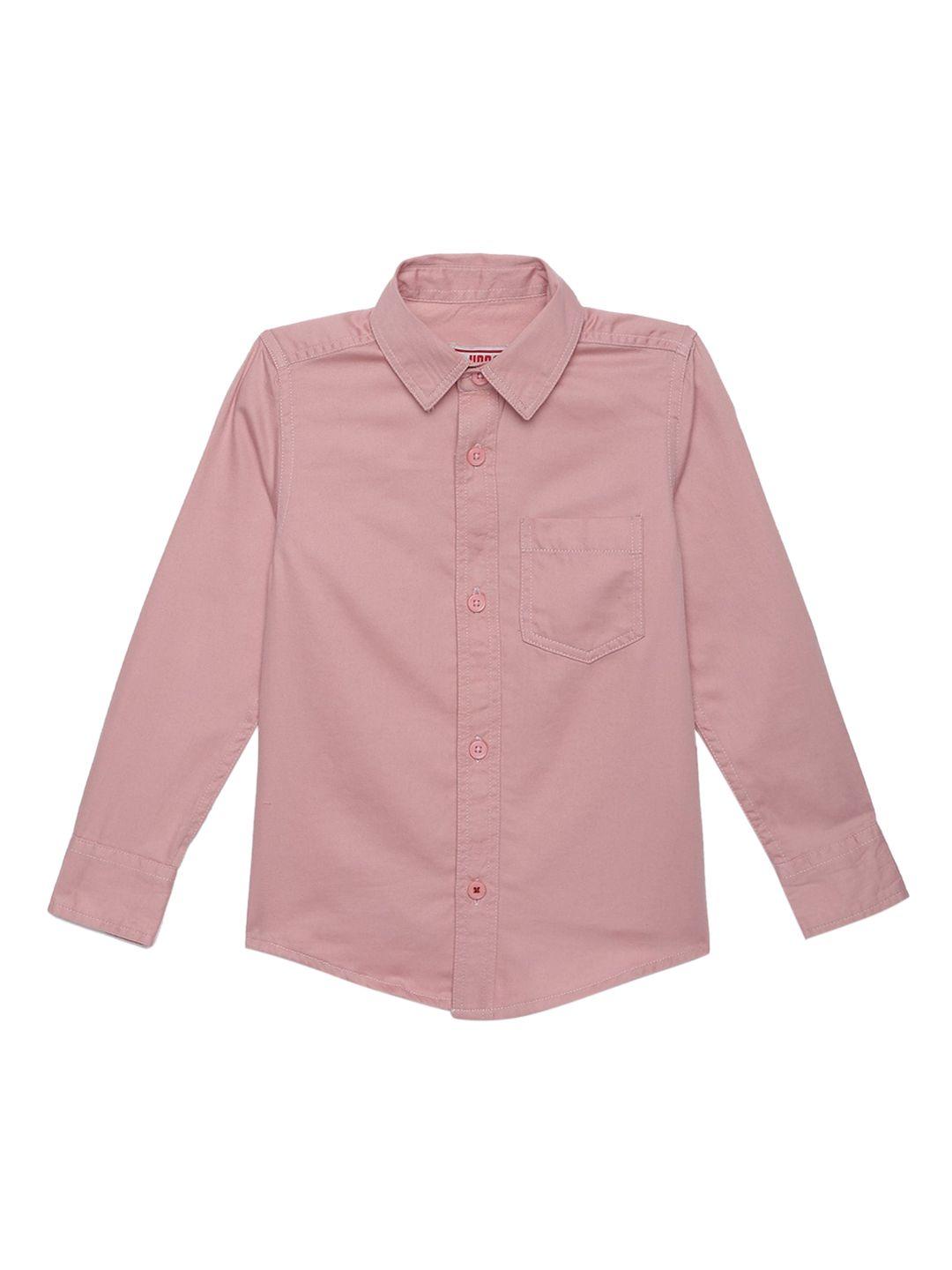 under fourteen only boys pink regular fit solid casual shirt