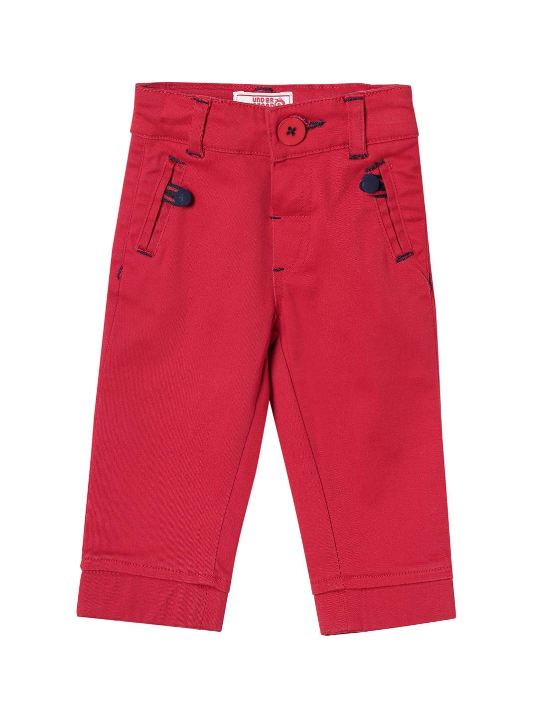 under fourteen only boys red slim fit trousers