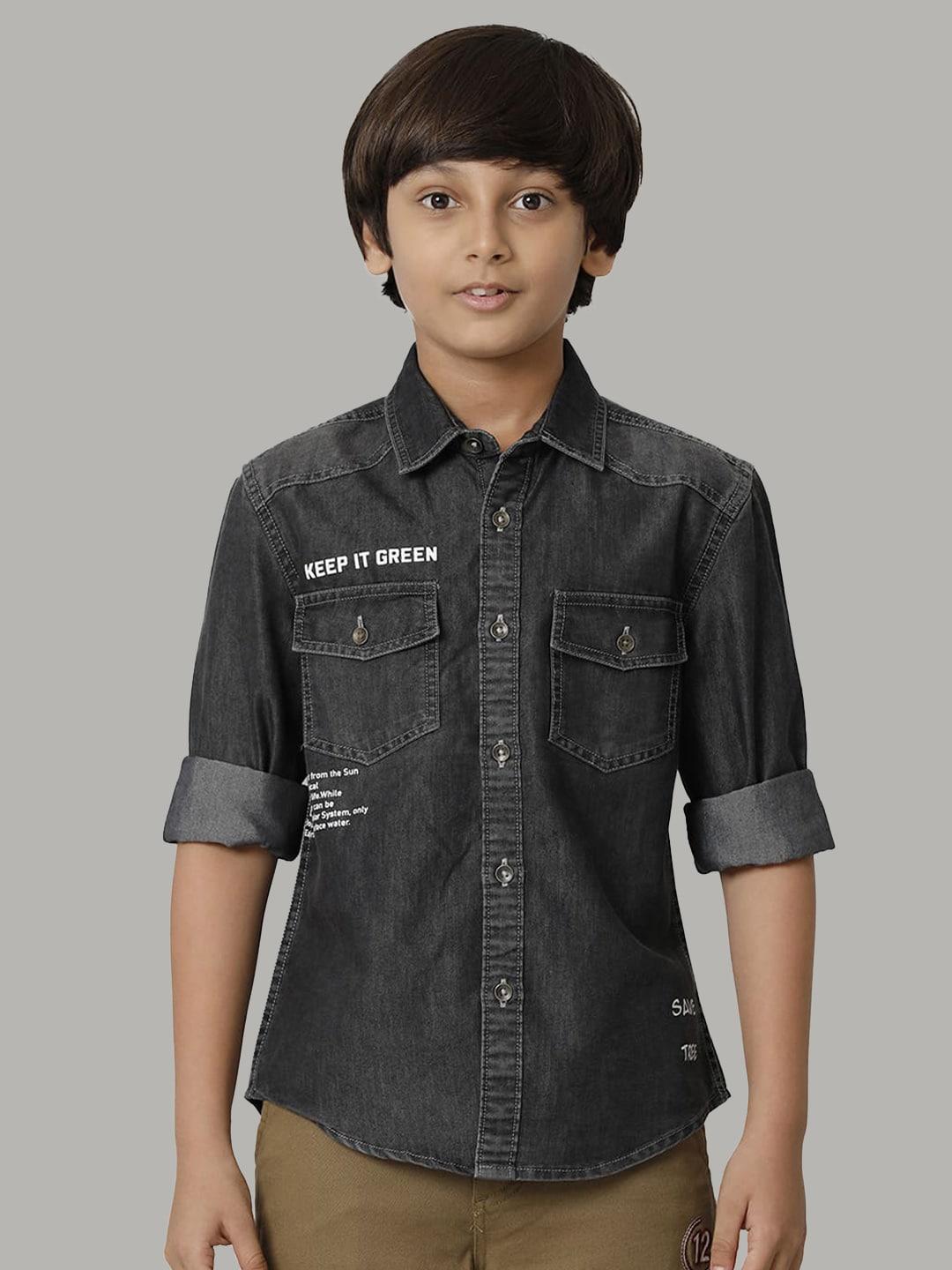 under fourteen only boys typography printed cotton casual shirt