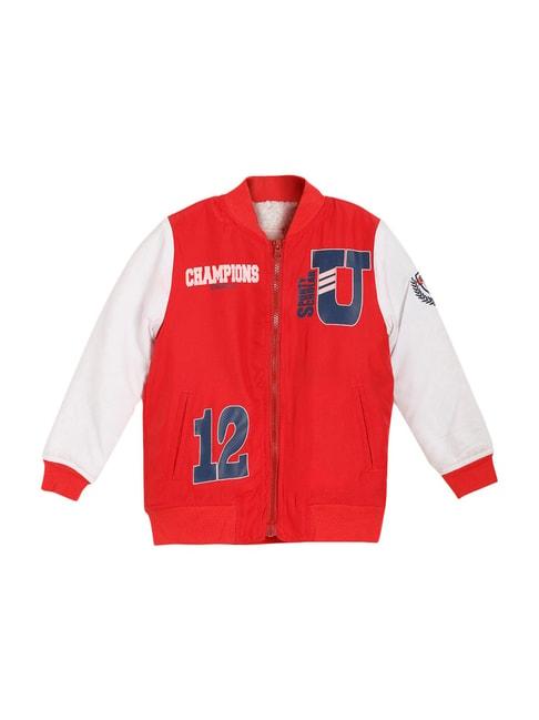 under fourteen only kids red & white printed full sleeves jacket