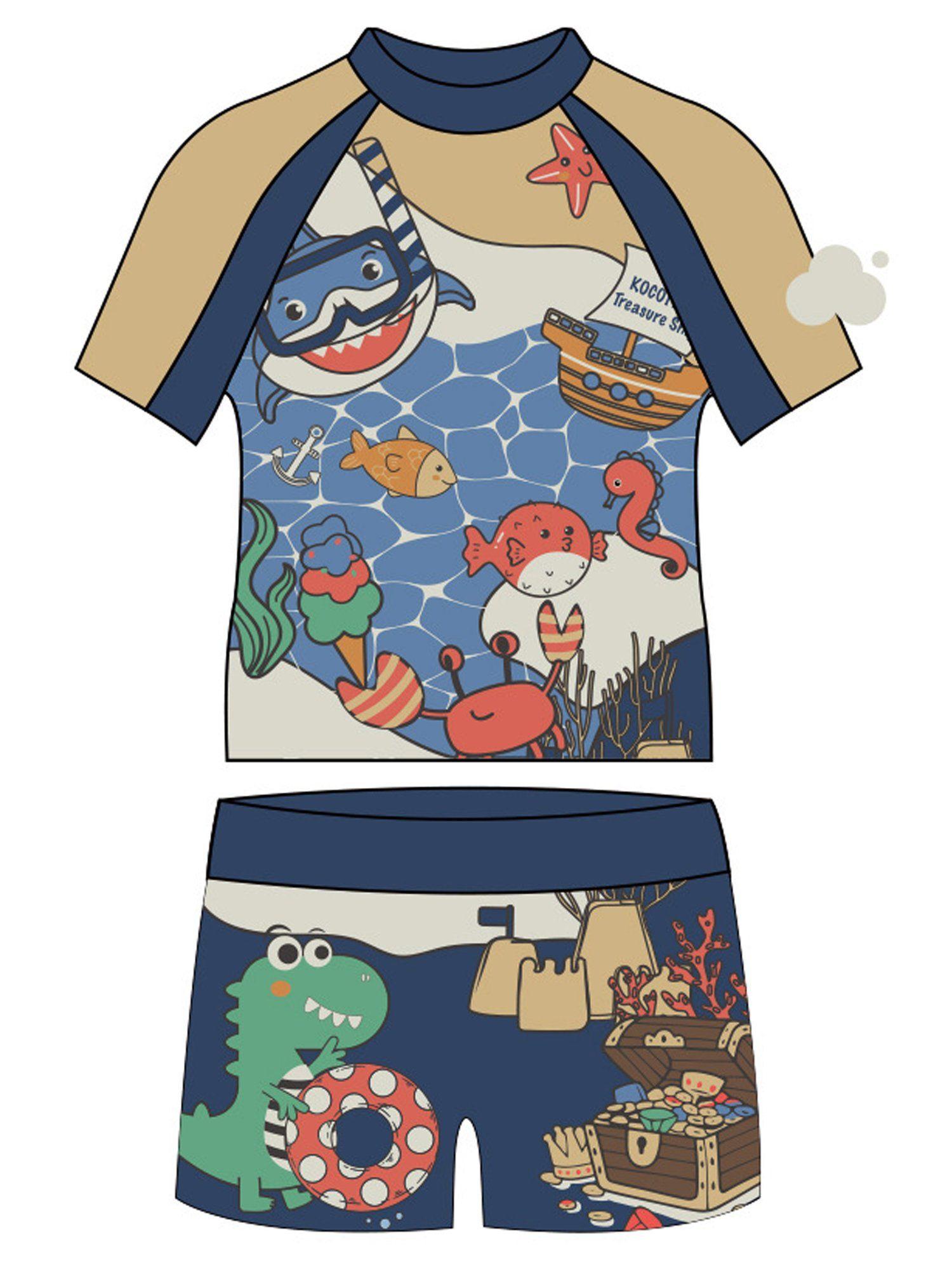 under sea theme t-shirt with shorts swimwear for kids (set of 3)