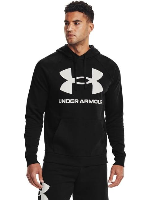 under armour black regular fit printed hooded sweatshirt