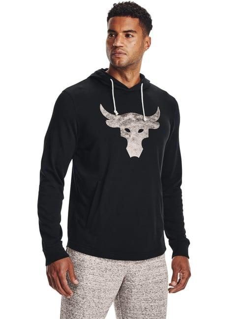 under armour black regular fit printed hooded sweatshirt