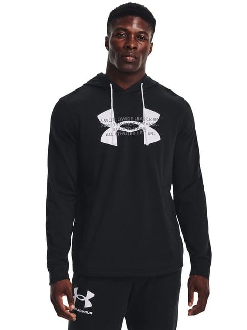 under armour black regular fit printed hooded sweatshirt