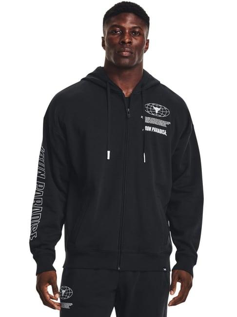 under armour black regular fit printed hooded sweatshirt