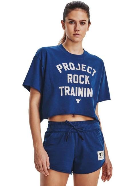 under armour blue cotton printed sports crop t-shirt