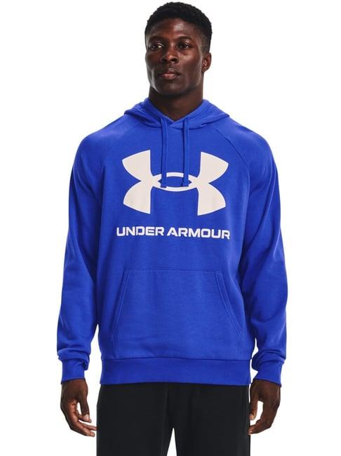 under armour blue regular fit printed hooded sweatshirt