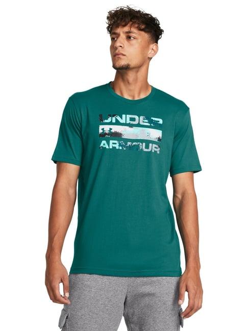 under armour green cotton slim fit logo printed t-shirt