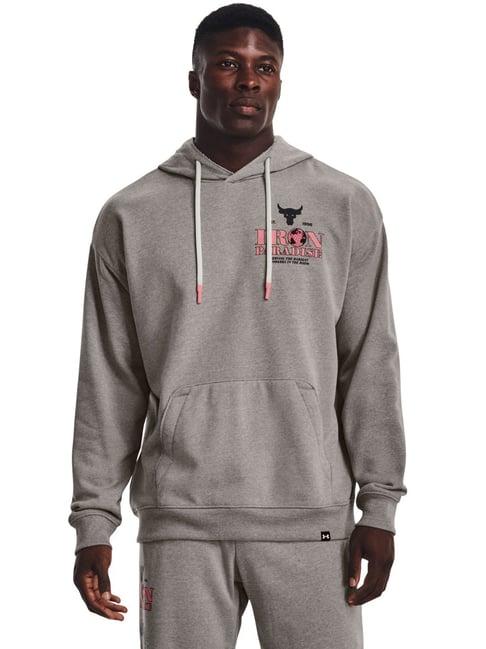 under armour grey cotton regular fit printed hooded sweatshirt