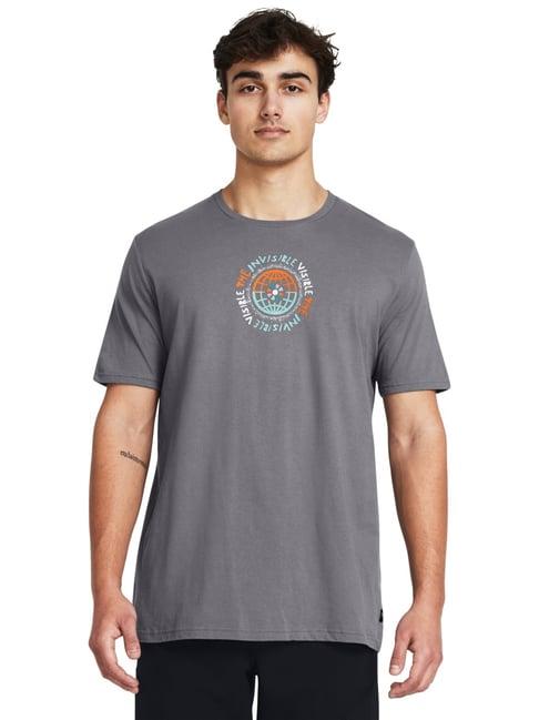 under armour grey cotton slim fit printed t-shirt