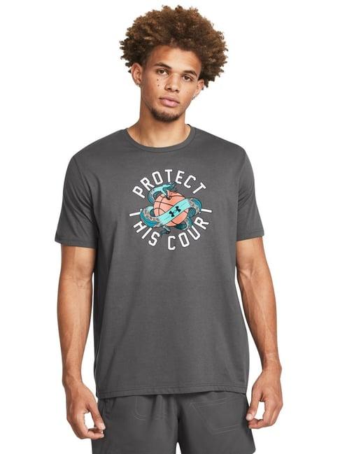 under armour grey cotton slim fit printed t-shirt