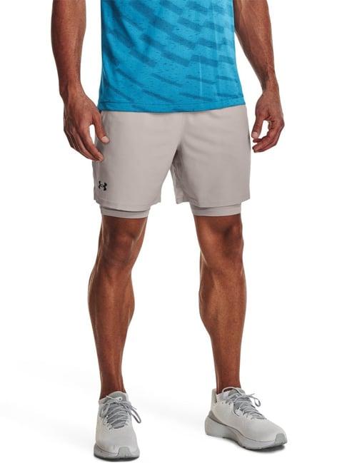 under armour grey fitted 2-in-1 sports shorts