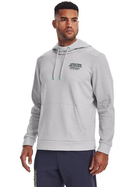 under armour grey melange regular fit printed hooded sweatshirt