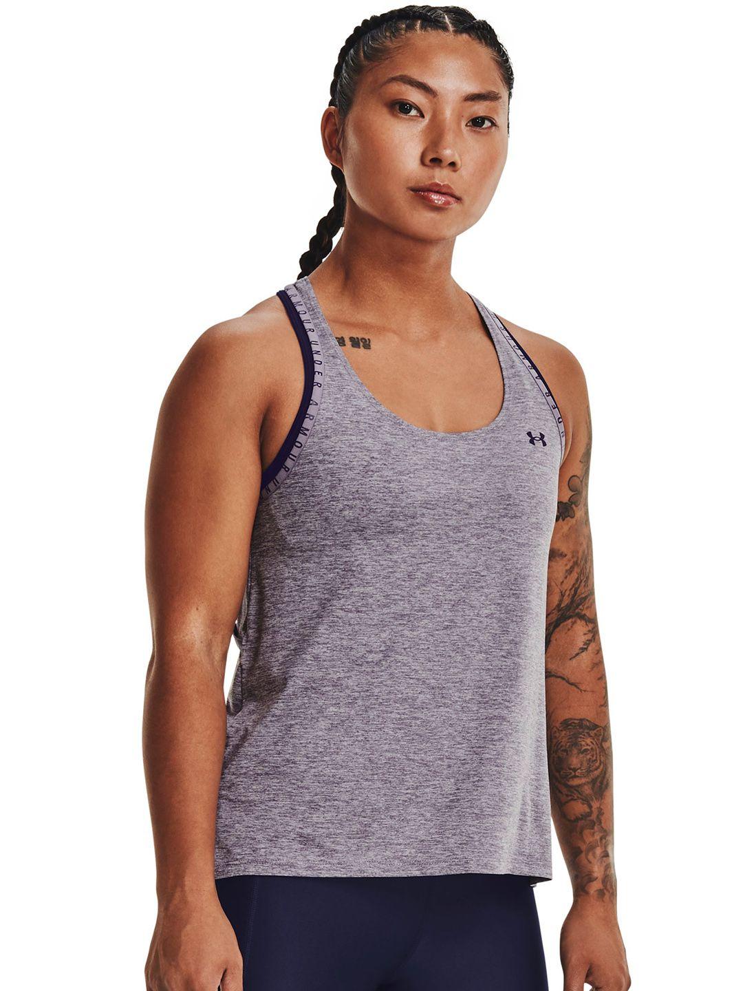 under armour grey self designed sleeveless sports knockout mesh back tank top