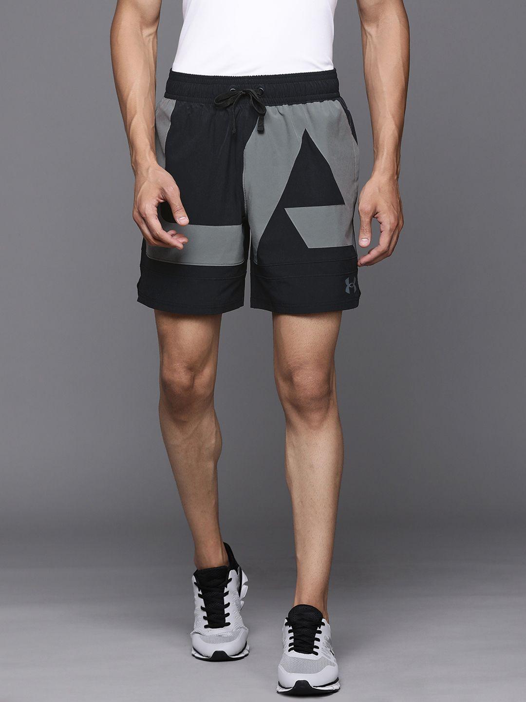 under armour men black colourblocked baseline woven sports shorts