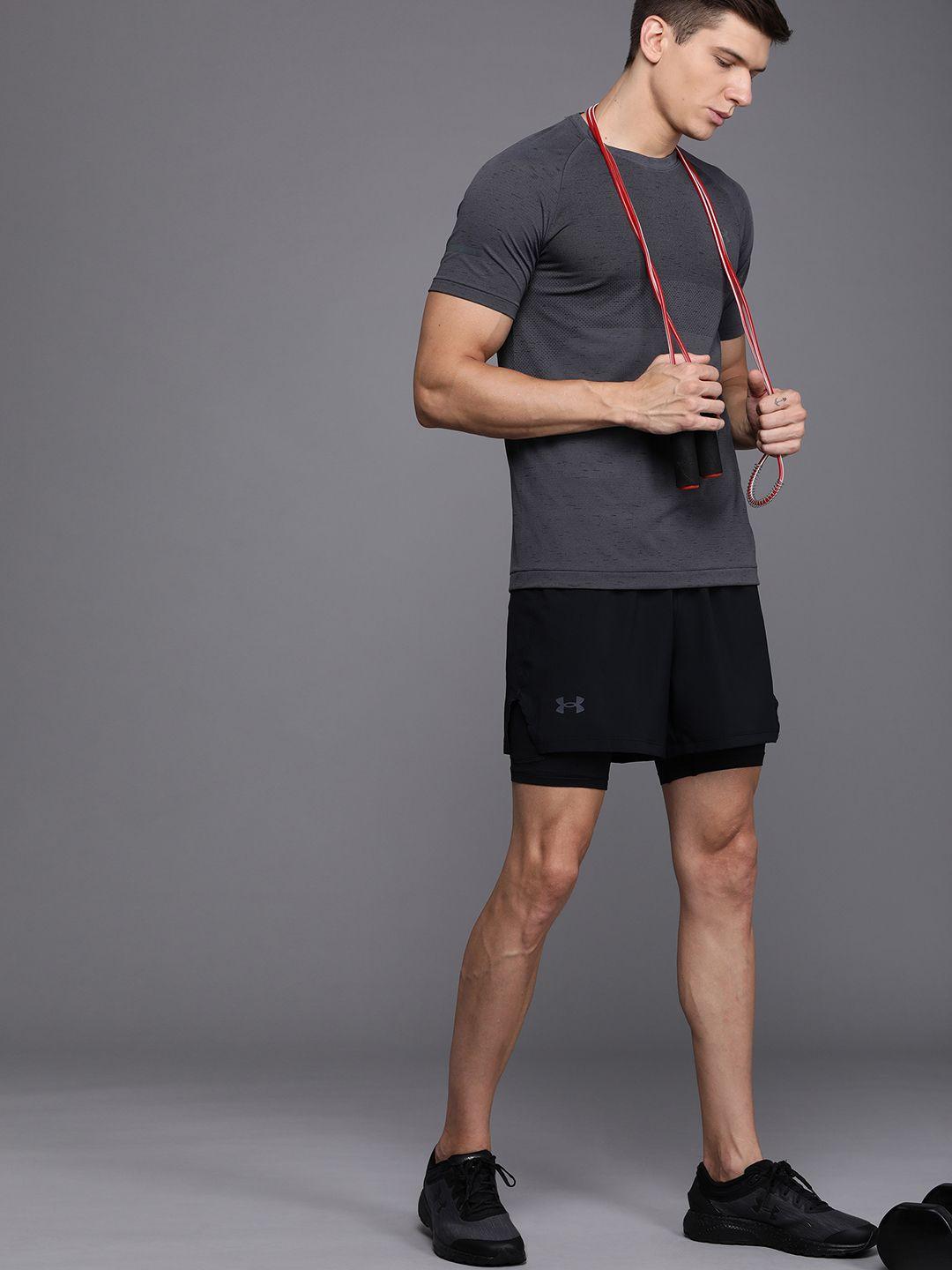 under armour men black isochill run 2-in-1 solid shorts