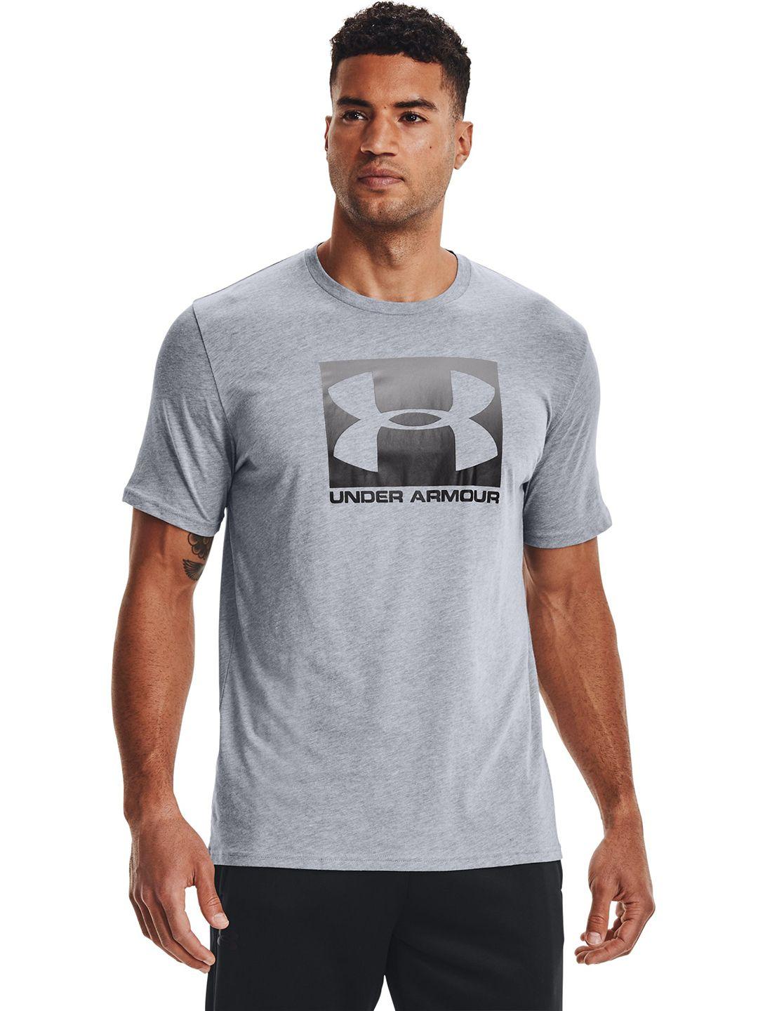 under armour men grey & black brand logo printed loose t-shirt