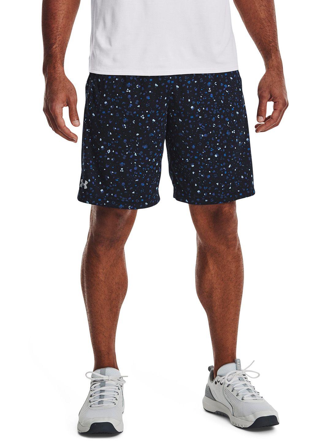 under armour men navy blue printed tech training or gym sports shorts