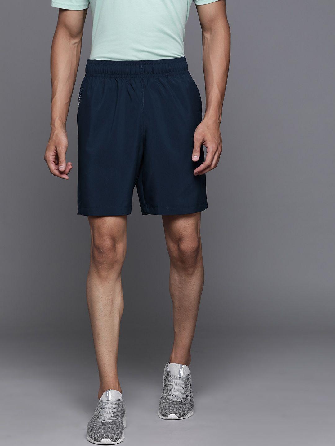 under armour men navy blue woven graphic sports shorts