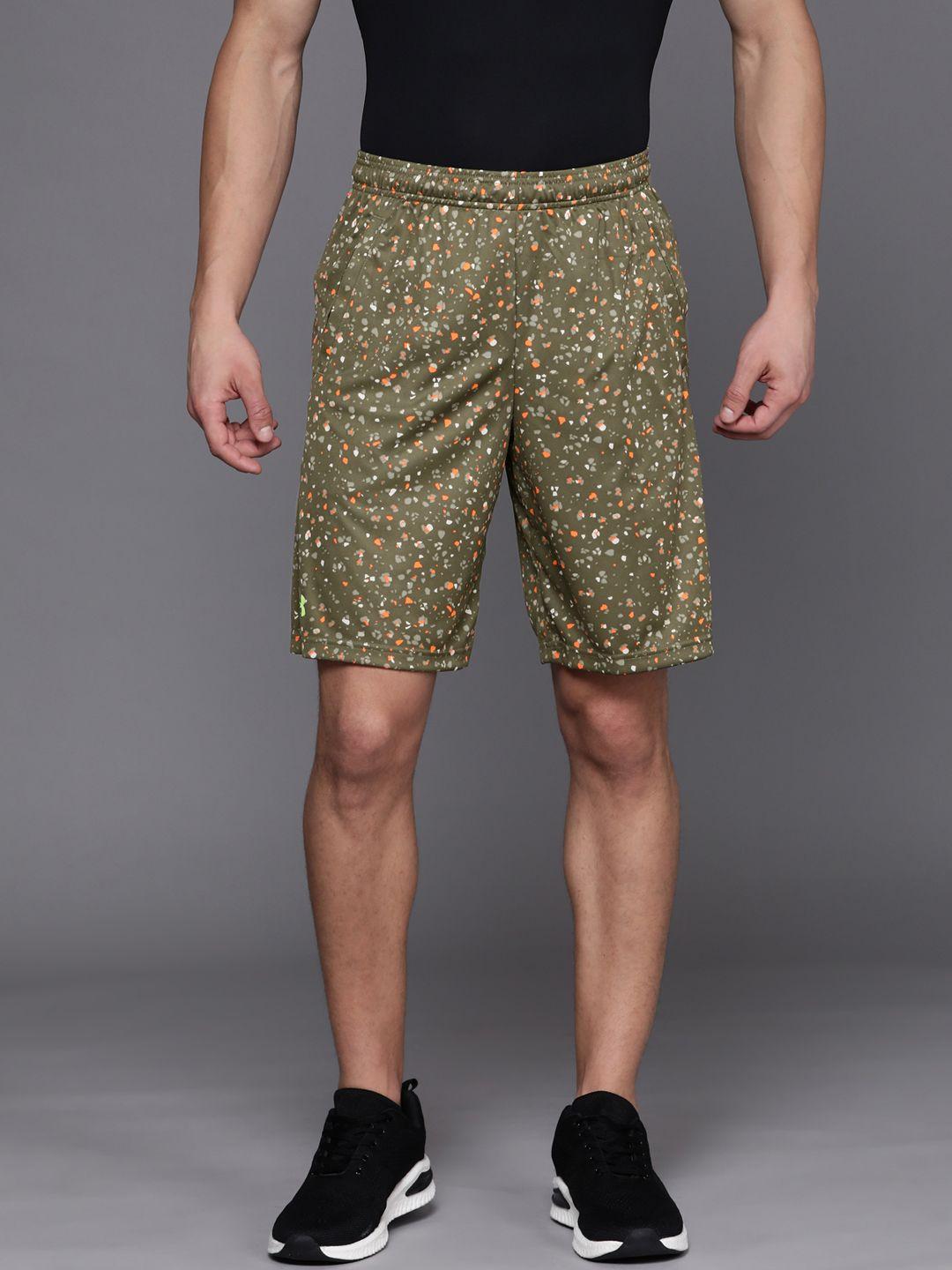 under armour men olive green tech printed shorts