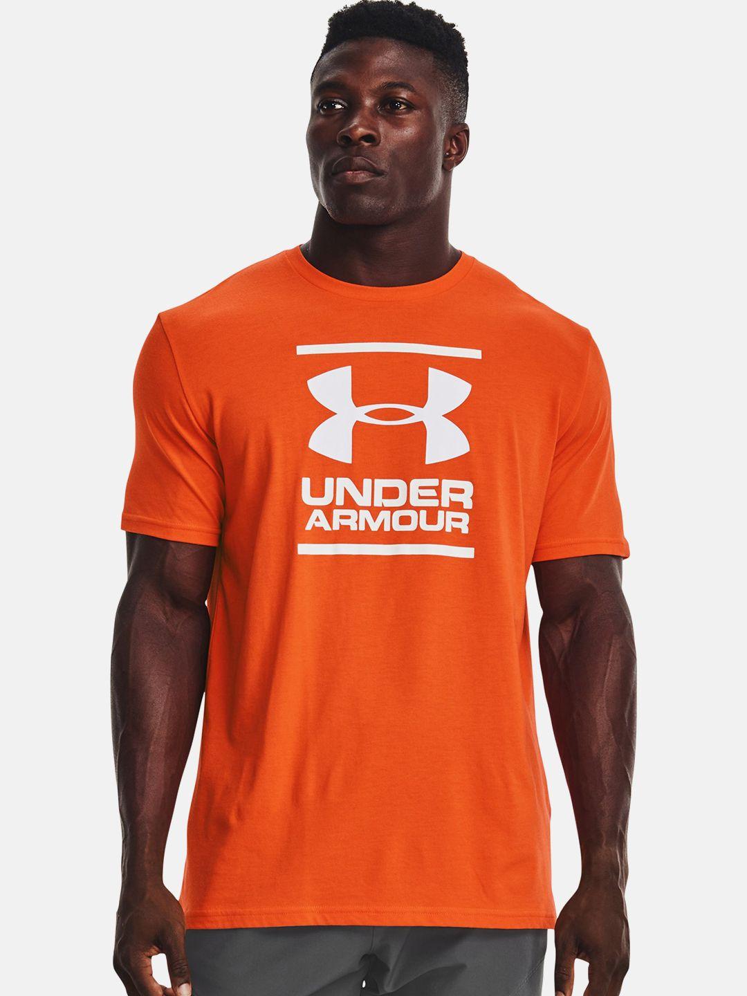 under armour men orange & white brand logo gl foundation short sleeve loose fit t-shirt