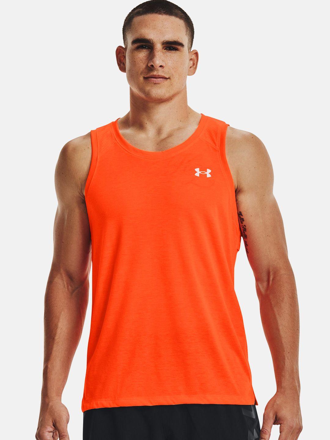 under armour men orange streaker singlet brand logo printed running t-shirt